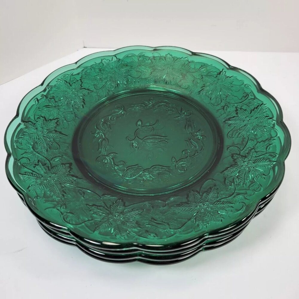 Princess House Fantasia Plates- Set Of 4- Emerald Green-Salad/Dessert Plates 90s